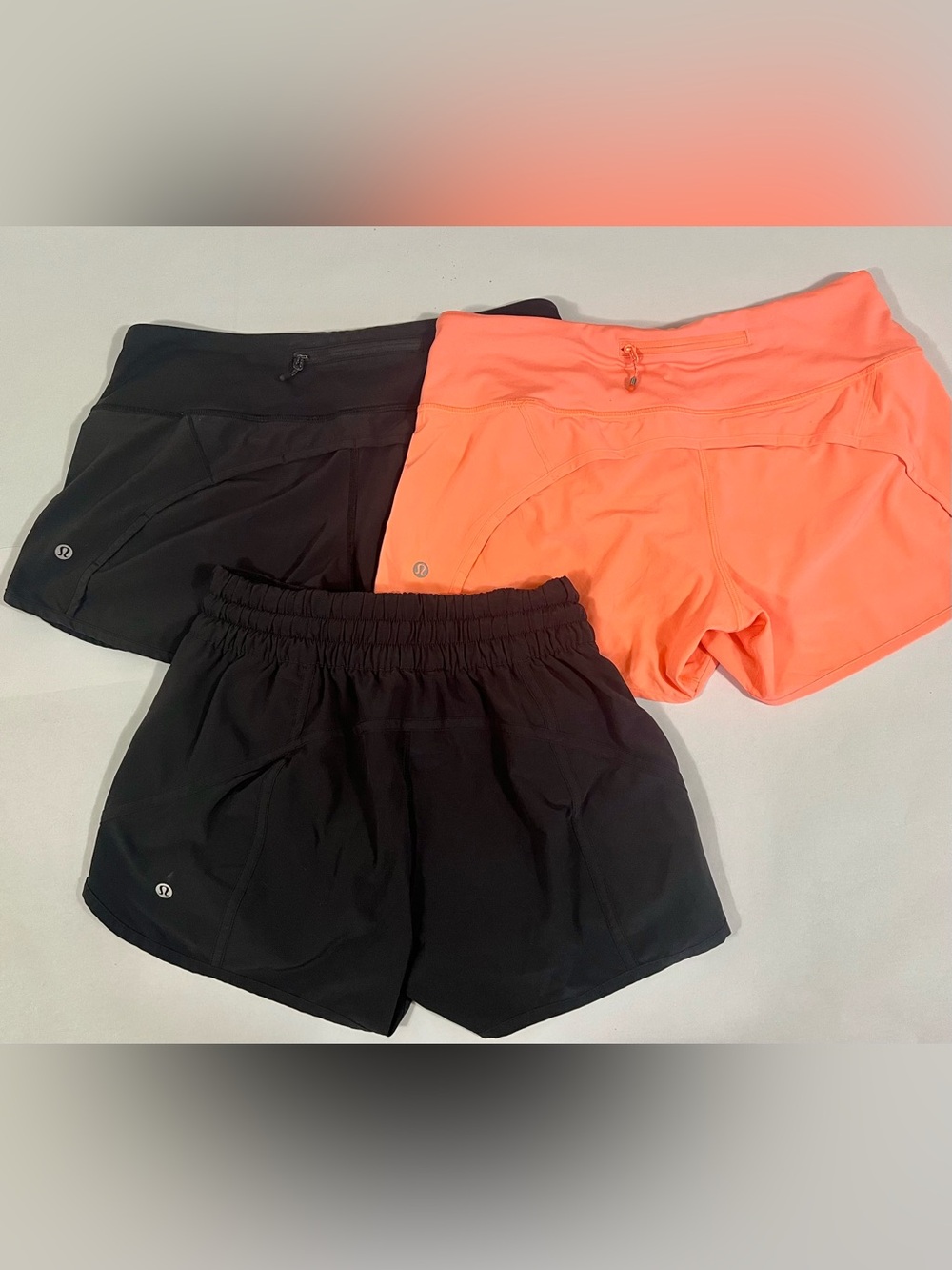 Lululemon Lot Of 3 Athletic Shorts Speed Up Track Time Black Orange - Size 6